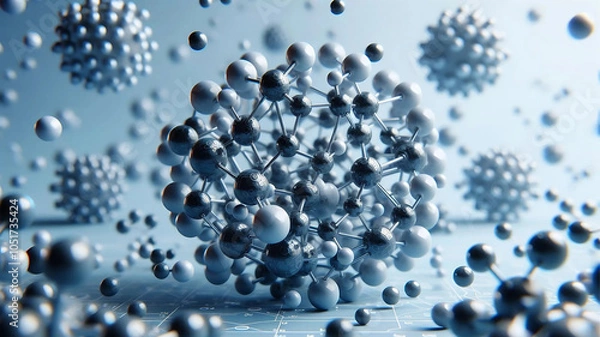 Fototapeta A highly detailed 3D illustration depicting molecular and atomic structures.