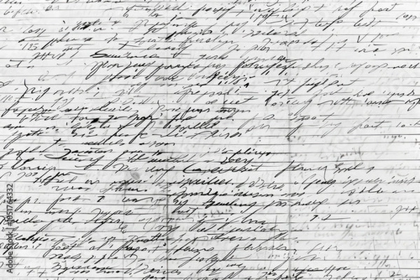 Fototapeta A detailed close-up of a handwritten note with visible texture and penmanship detail, on white lined paper reflecting an intimate feel.