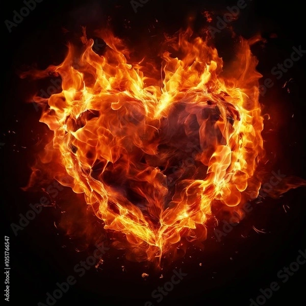 Obraz burning heart on black. Generative AI (생성형 AI)