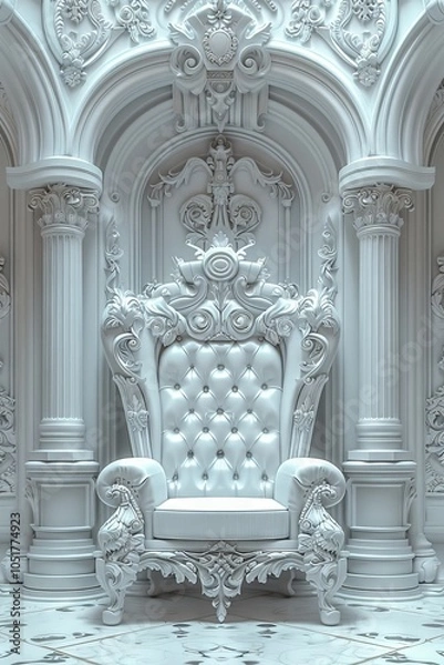 Fototapeta Ornate White Throne in Baroque Architectural Setting