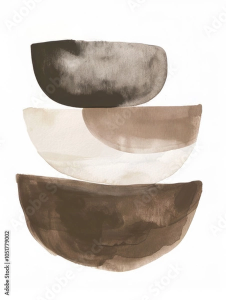 Obraz nordic minimalist abstract shapes watercolour in taupe and beige simple 