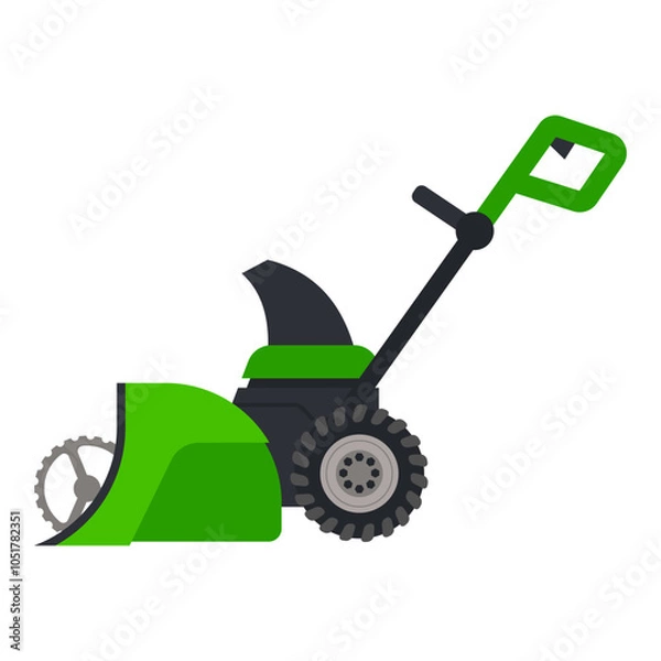 Fototapeta Snow blower battery powered vector cartoon illustration isolated on a white background.