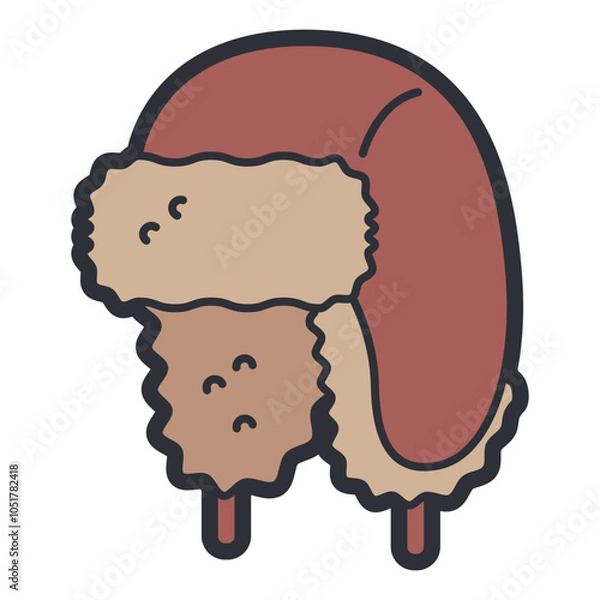 Fototapeta Winter hat with ear flaps for men vector cartoon illustration isolated on a white background.