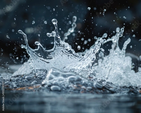 Fototapeta A close-up of water splashing, capturing the dynamic motion and shimmering droplets against a dark background.