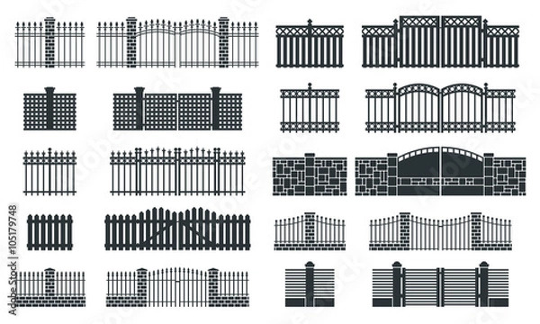Fototapeta Vector fence silhouette set