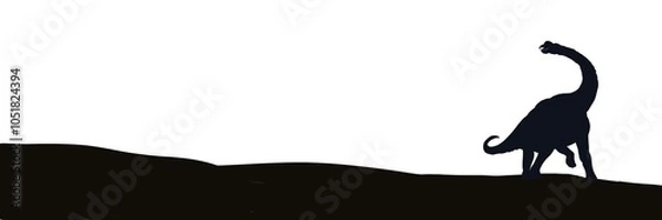 Obraz Black and white illustrations on a white background Brachiosaurus dinosaur standing on a hill.