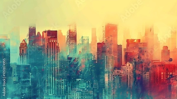 Fototapeta Vibrant Watercolor Cityscape