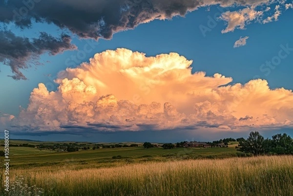 Fototapeta A Stunning Display of Nature's Palette: The Sky's Vibrant Colors Create a Breathtaking Canvas at Dusk Over Rolling Hills