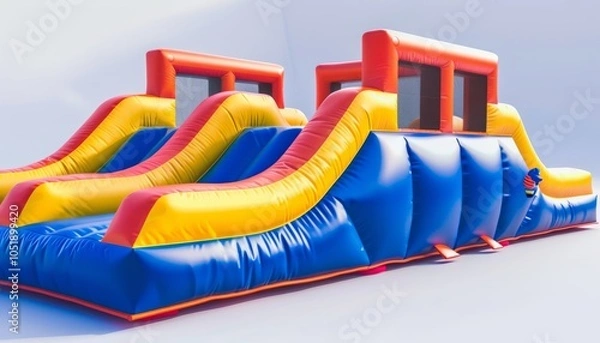 Fototapeta Jump, Slide, Play: Inflatable Obstacle Course Fun for Active Kids!