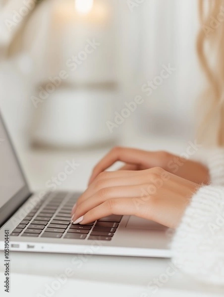 Fototapeta person typing on a laptop keyboard