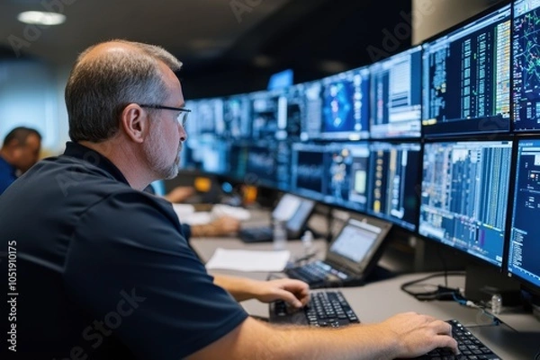 Fototapeta Engineers Monitoring Control Room Operations