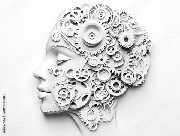 Fototapeta Human Face Made of 3D Clock Gears Symbolizing Time.