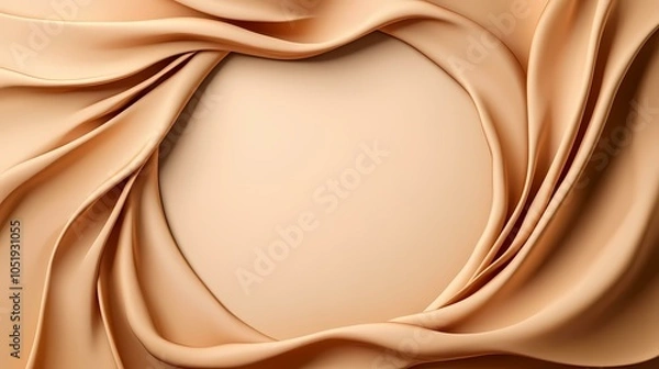 Fototapeta The image shows a beige fabric draped in soft curves around a central blank space.