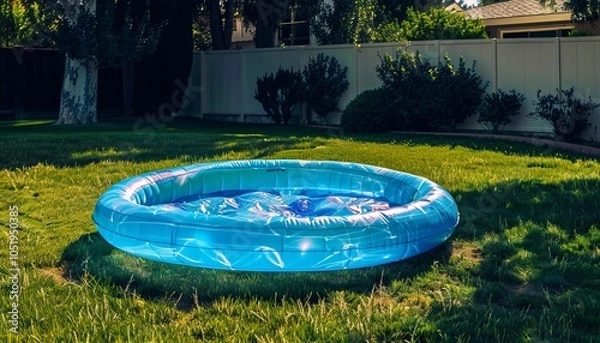 Obraz The Sad State of Summer: A deflated inflatable pool in the backyard lawn