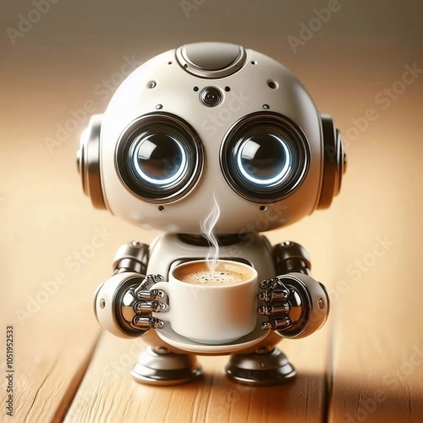 Obraz Mini ai robot holding a cup of coffee