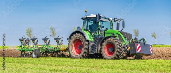 Fototapeta Tractor with 4-point reversible plow in the field - 5284