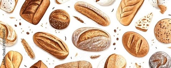 Fototapeta Delicious Bread Assortment   Bakery Food Pattern