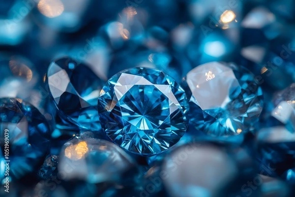 Fototapeta Close-up of shiny blue diamonds for a luxurious concept. AI generated illustration