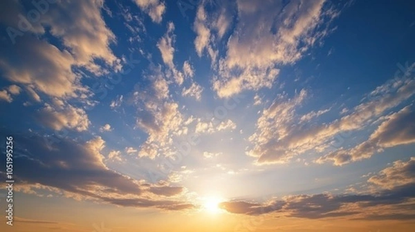 Fototapeta A beautiful sunset with vibrant clouds in a clear sky.