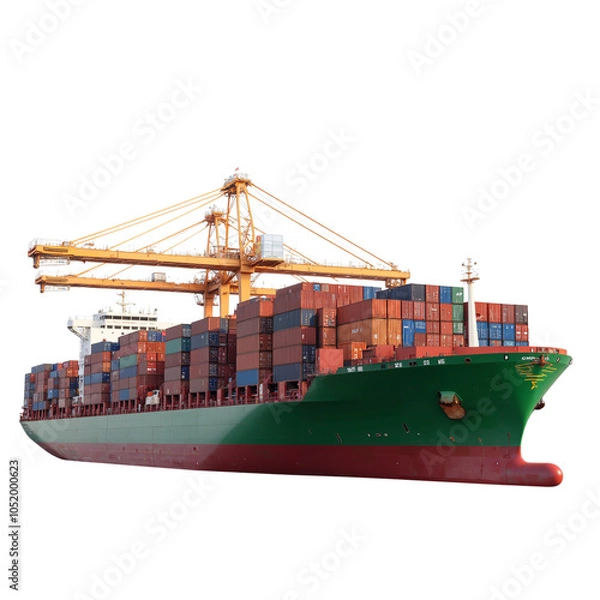 Fototapeta Large Cargo Ship Loaded with Colorful Shipping Containers at Port
