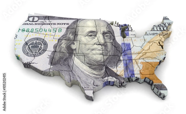 Obraz Map of USA with dollar. Image with clipping path.