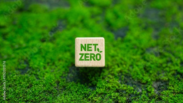 Fototapeta Net Zero and Carbon Neutrality Concept with Icon Net Zero on Wooden Block Greenhouse Gas Emission Target Long Term Greenhouse Gas Neutrality Strategy on Green Forest Background