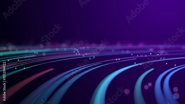 Obraz Abstract glitter particles in dark space. Network data transfer concept. 3D rendering.