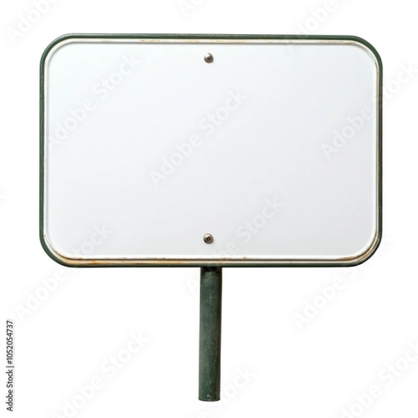 Fototapeta Blank sign on pole, ready for your customized message, white isolated background. cut out, PNG, transparent background.