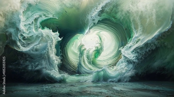 Fototapeta Massive Ocean Wave Swirling into a Vortex with Green and White Water in Dramatic Seascape