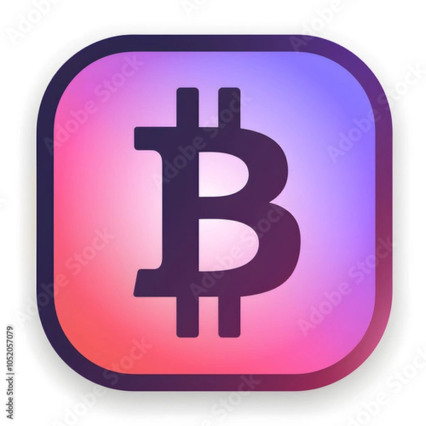 Obraz A square logo with a purple and pink background, featuring the letter B in an electric blue font. The design incorporates a violet circle as a symbol on a magenta material property rectangle