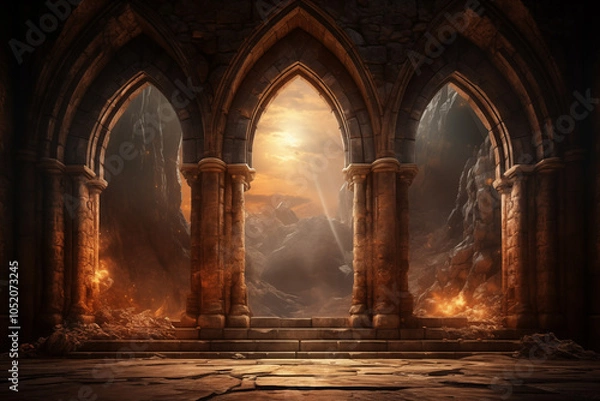 Fototapeta Ancient Monastery Window: Light Streaming Through	