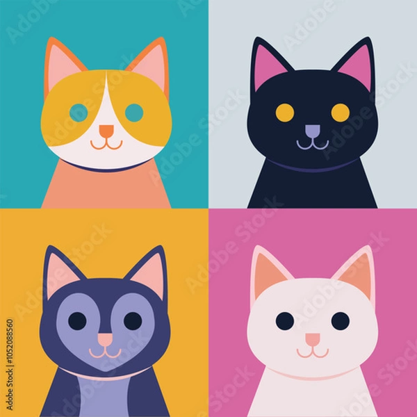 Fototapeta Cat portraits of 4 cute and colourful cats in geometric style