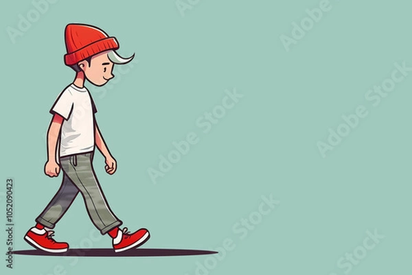 Obraz Clip art of young man walking with hat on