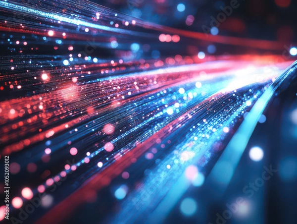 Fototapeta Dynamic streaks of light in vibrant blue and red create a mesmerizing futuristic abstract scene.