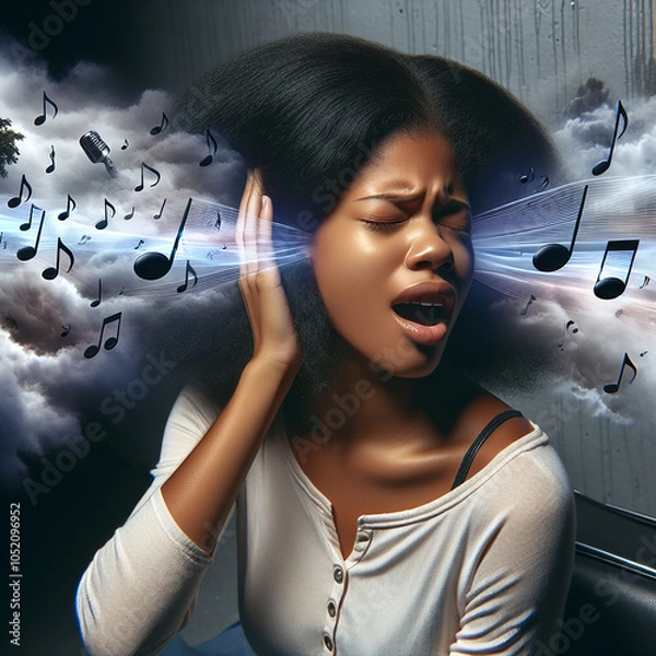 Fototapeta Auditory Hallucinations Concept: Abstract visuals of isolated individuals, surreal expressions, and sound wave overlays to depict mental health themes and psychological experiences. generated with AI
