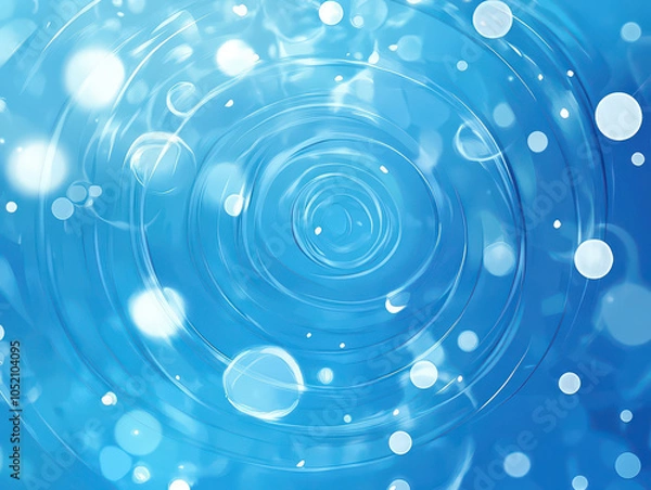 Fototapeta Abstract water ripple effect with white circular bokeh on a vibrant blue background.