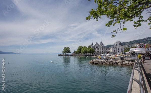 Fototapeta Vue du lac Léman à Vevey