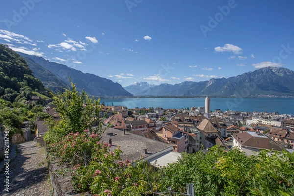 Fototapeta Vue de Montreux et du lac Léman