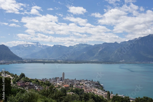 Fototapeta Vue de Montreux et du lac Léman