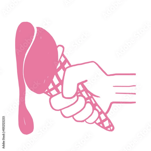 Fototapeta Melting Ice Cream Cone Vector Illustration – Minimalist Pink Hand-drawn Graphic for Summer, Cafe, and Fun Decor Designs
