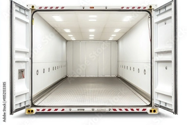 Fototapeta Empty open refrigerated truck container interior
