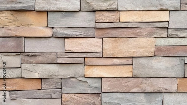 Fototapeta Close-up of a stone brick wall with visible aging and cracks, textured and weathered, Aged stone brick wall detail, Worn and historical feel