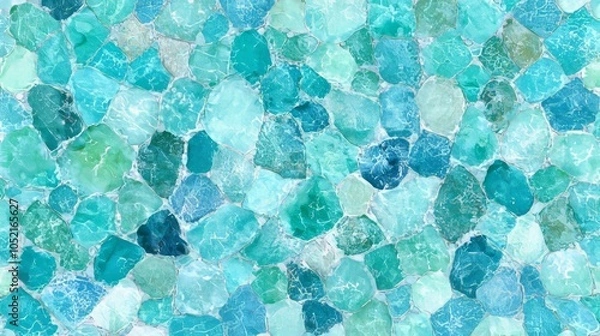 Fototapeta Abstract seamless pattern of turquoise blue and green pebble stones background.