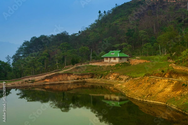 Fototapeta Chayatal or Chaya Taal, West Sikkim, India, Nature, silence and peace. Famous for Reflection of snow-capped Mount Kanchenjunga and Kabru on lake water, Himalayan mountains and forest surrounding.
