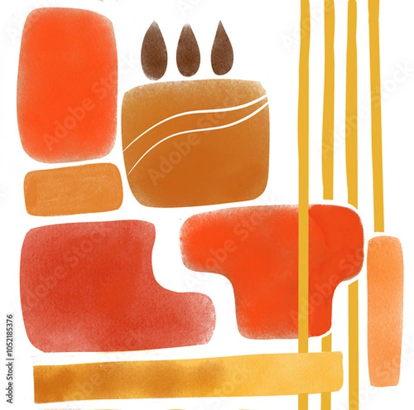 Fototapeta Abstract shapes, boho design, flat illustration, red shapes