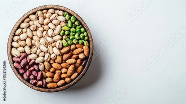 Fototapeta A bowl filled with a variety of nuts, showcasing diverse colors and textures.