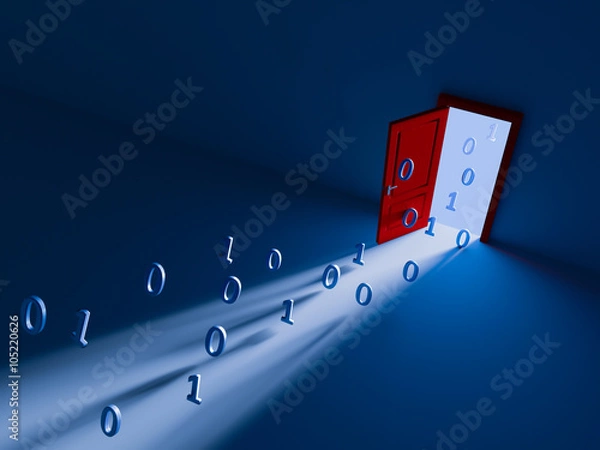 Fototapeta Digit sequence rush out the door / Concept of backdoor hacking or open source software
