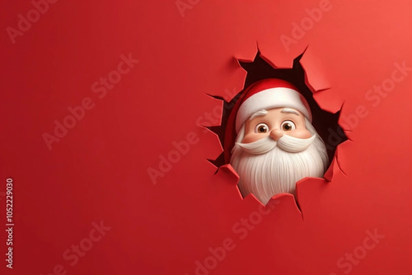 Fototapeta 3d santa claus peeking through red wall
