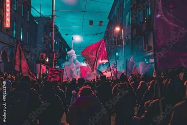 Fototapeta Vibrant Protest in Urban Setting