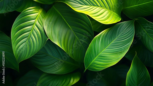 Fototapeta Spathiphyllum cannifolium leaf concept, dark green abstract texture, natural background, tropical leaves in Asia and Thailand